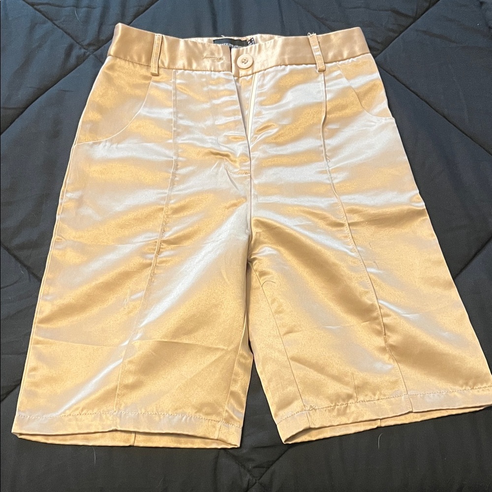 PrettyLittleThing Gold Satin Bermudas